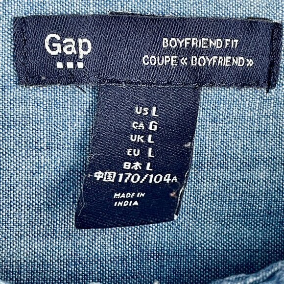 GAP Fitted Boyfriend Shirt Indigo Cotton Denim Button Down Womens L Long Sleeve - Picture 4 of 13
